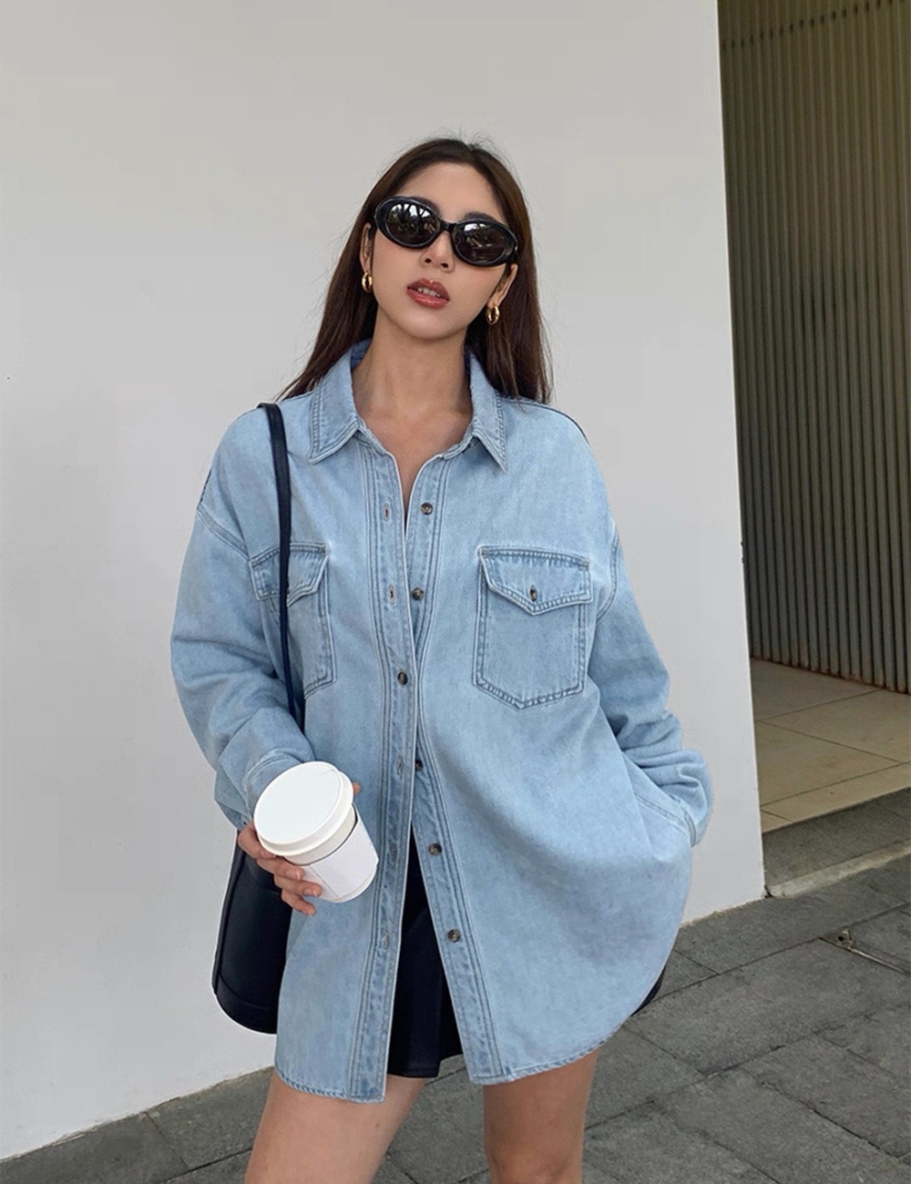 Long loose retro shirt slim long sleeve tops for women