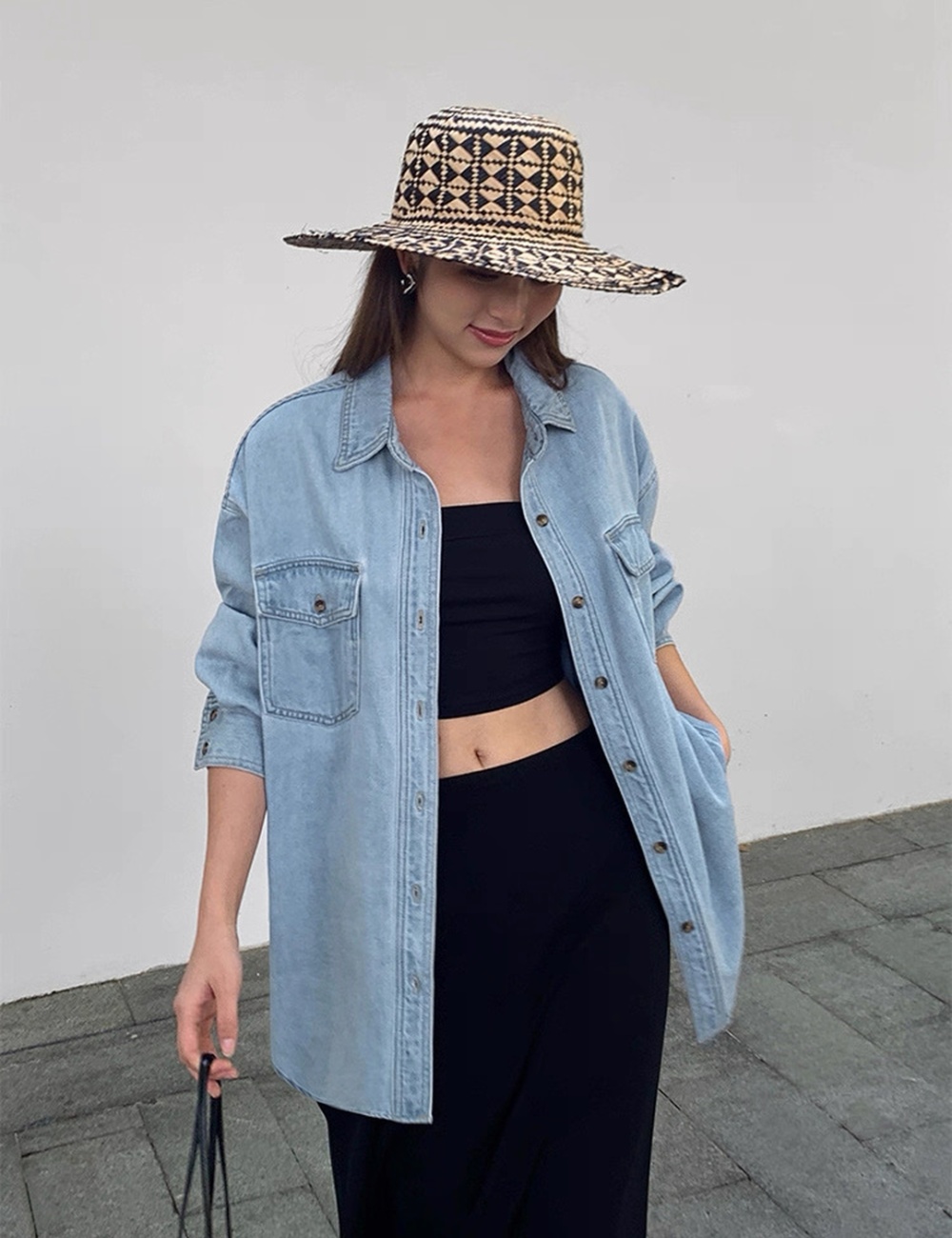 Long loose retro shirt slim long sleeve tops for women