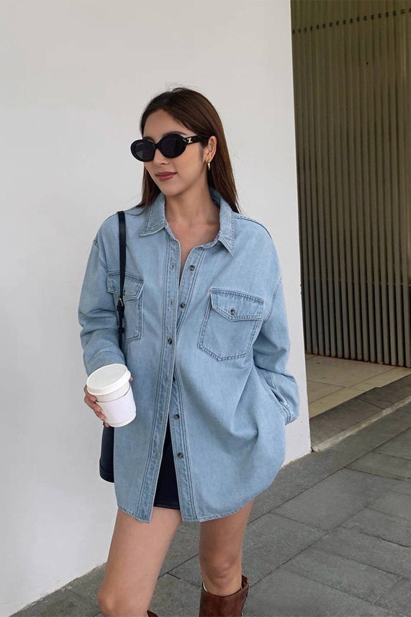 Long loose retro shirt slim long sleeve tops for women