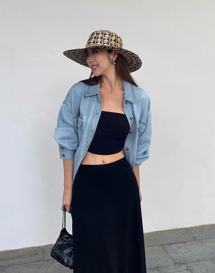 Long loose retro shirt slim long sleeve tops for women