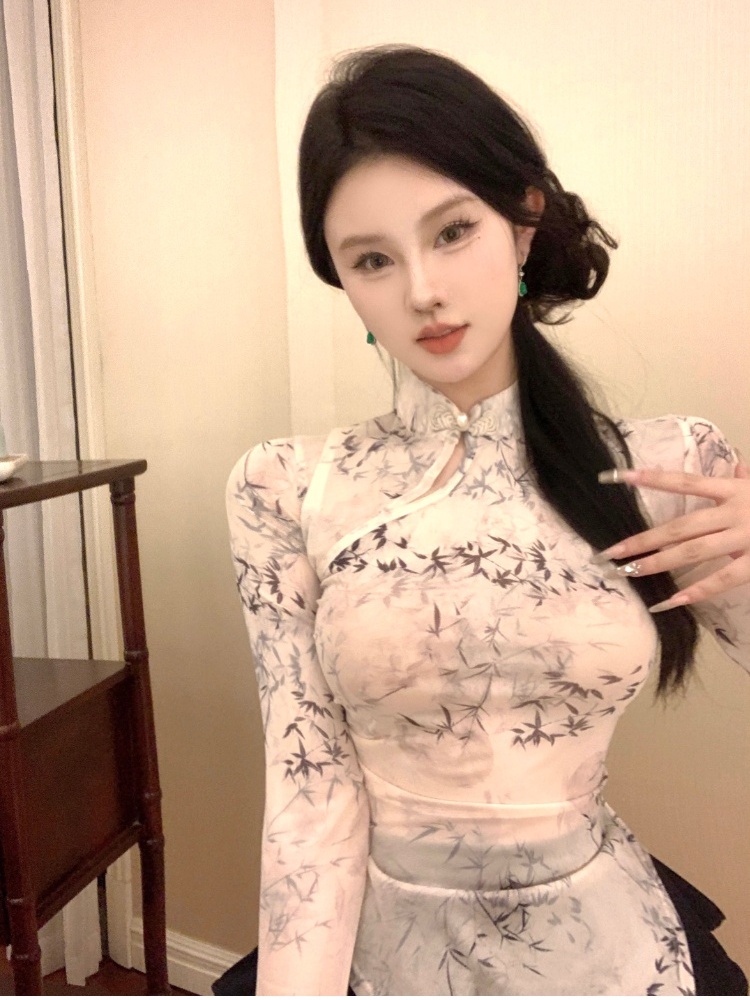 Retro irregular tops Chinese style slim T-shirt for women