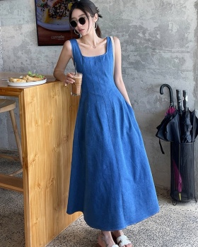 Temperament retro long dress sling A-line vest for women
