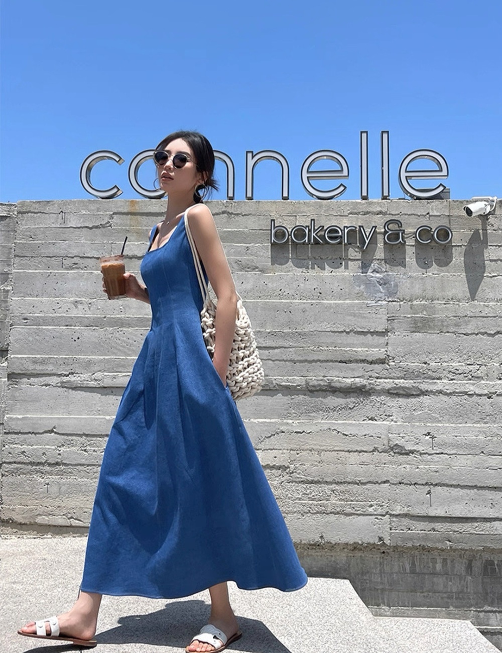 Temperament retro long dress sling A-line vest for women