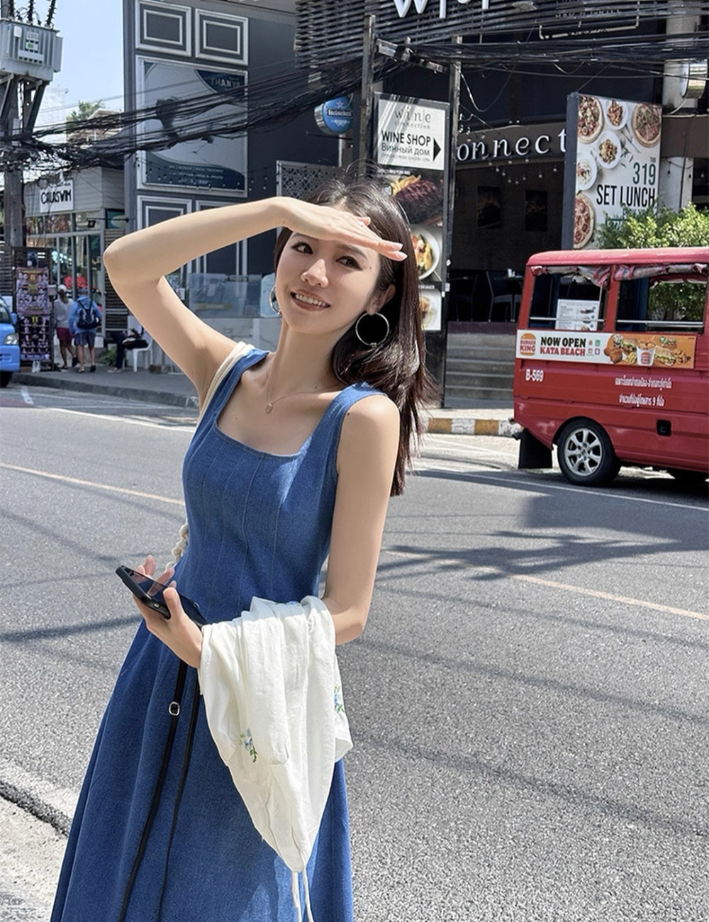 Temperament retro long dress sling A-line vest for women