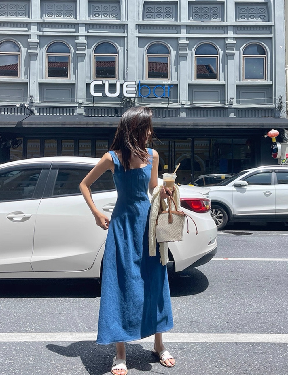 Temperament retro long dress sling A-line vest for women