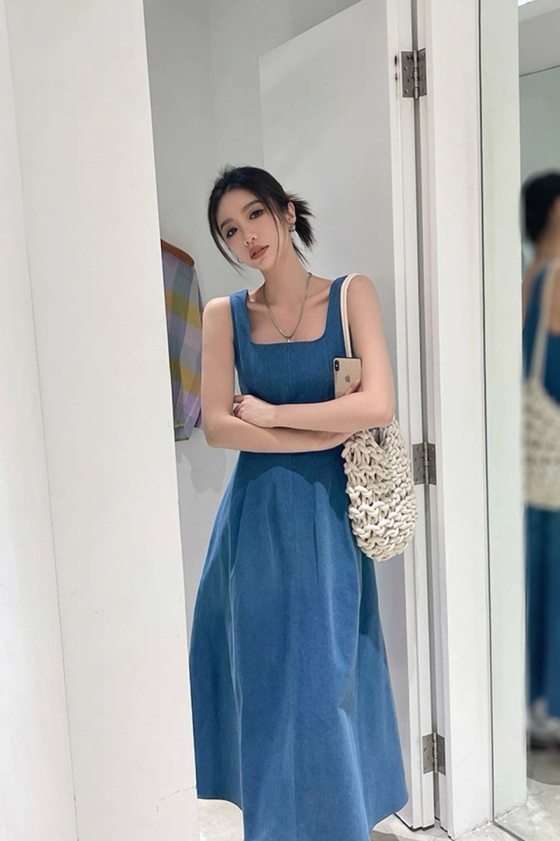 Temperament retro long dress sling A-line vest for women