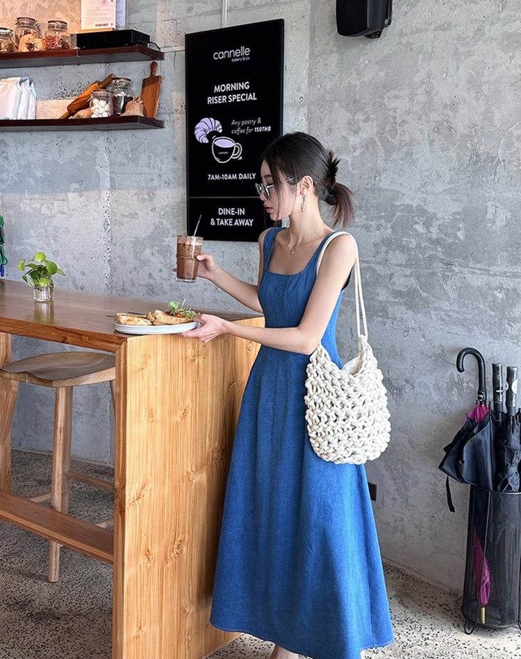 Temperament retro long dress sling A-line vest for women