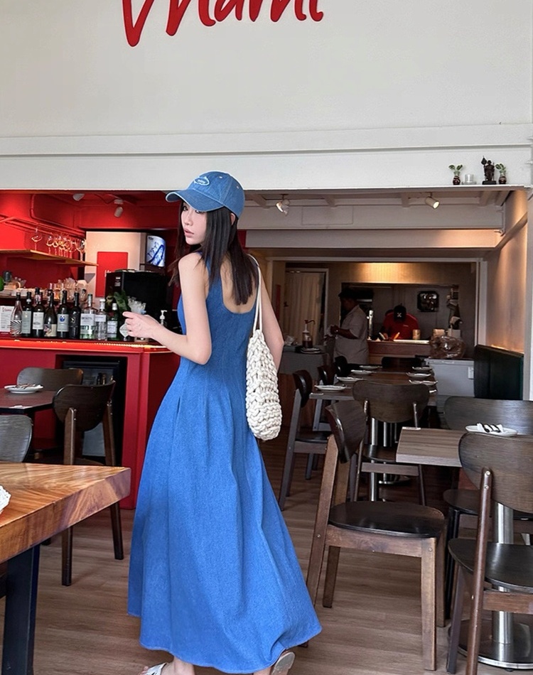 Temperament retro long dress sling A-line vest for women