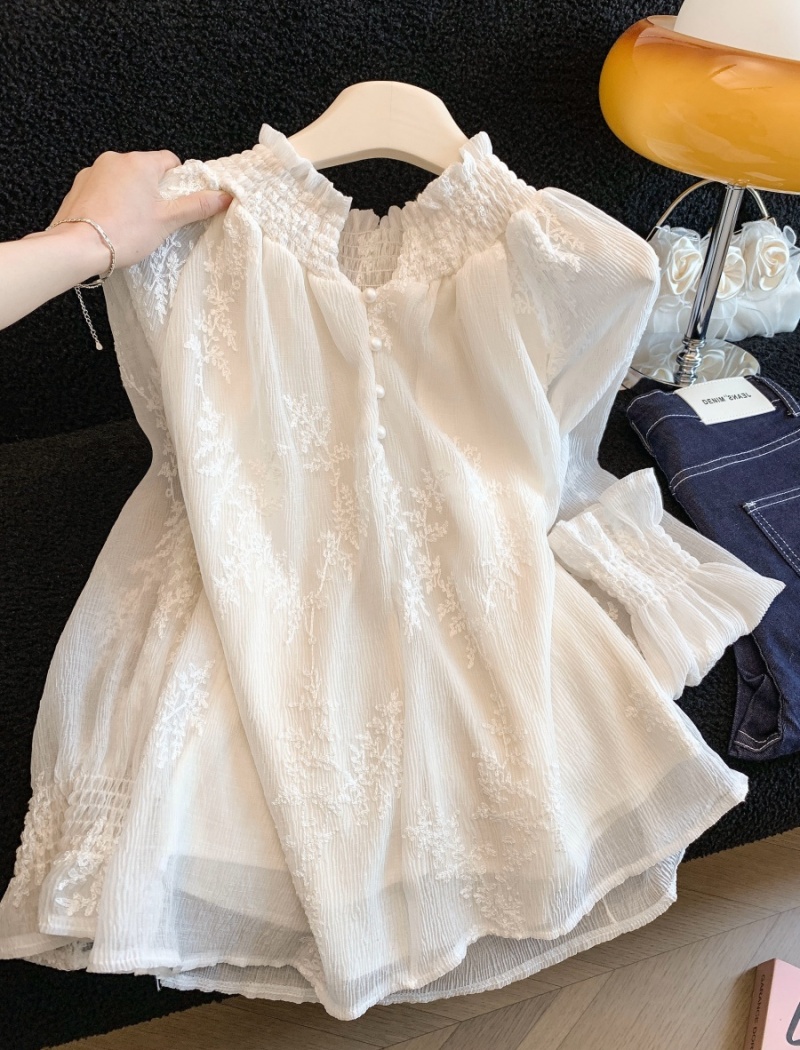 Lotus leaf edges France style tops spring bottoming shirt