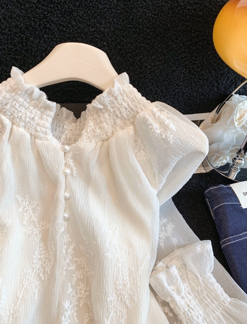 Lotus leaf edges France style tops spring bottoming shirt