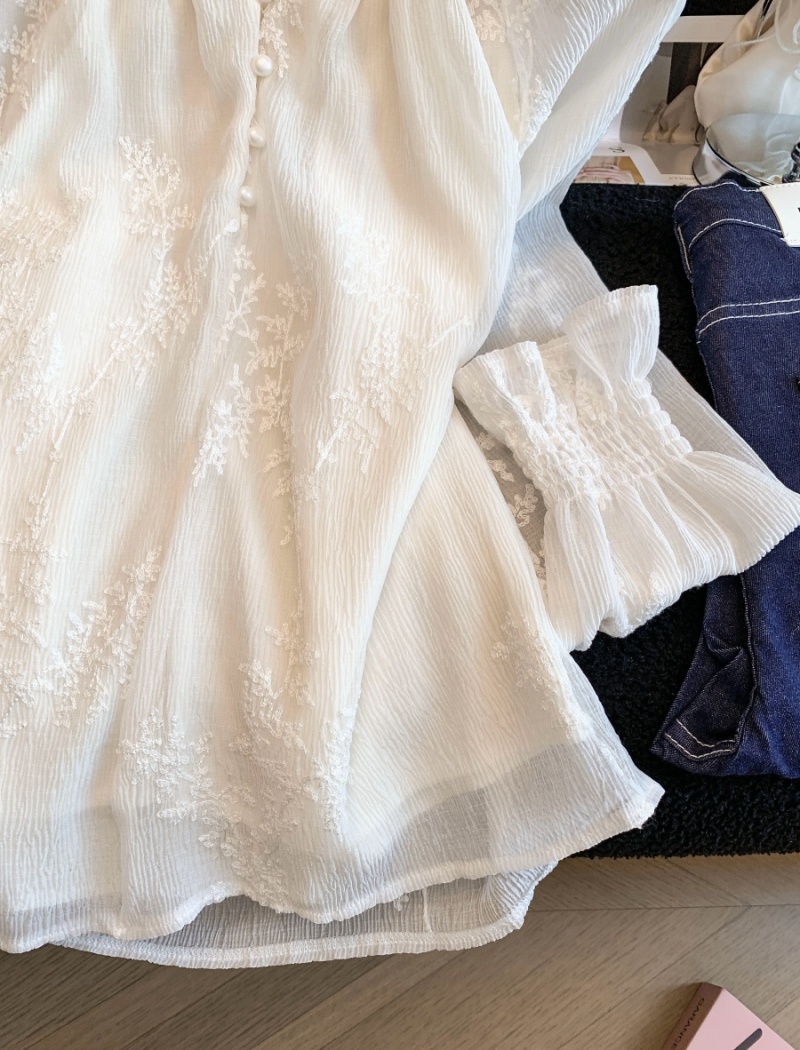 Lotus leaf edges France style tops spring bottoming shirt