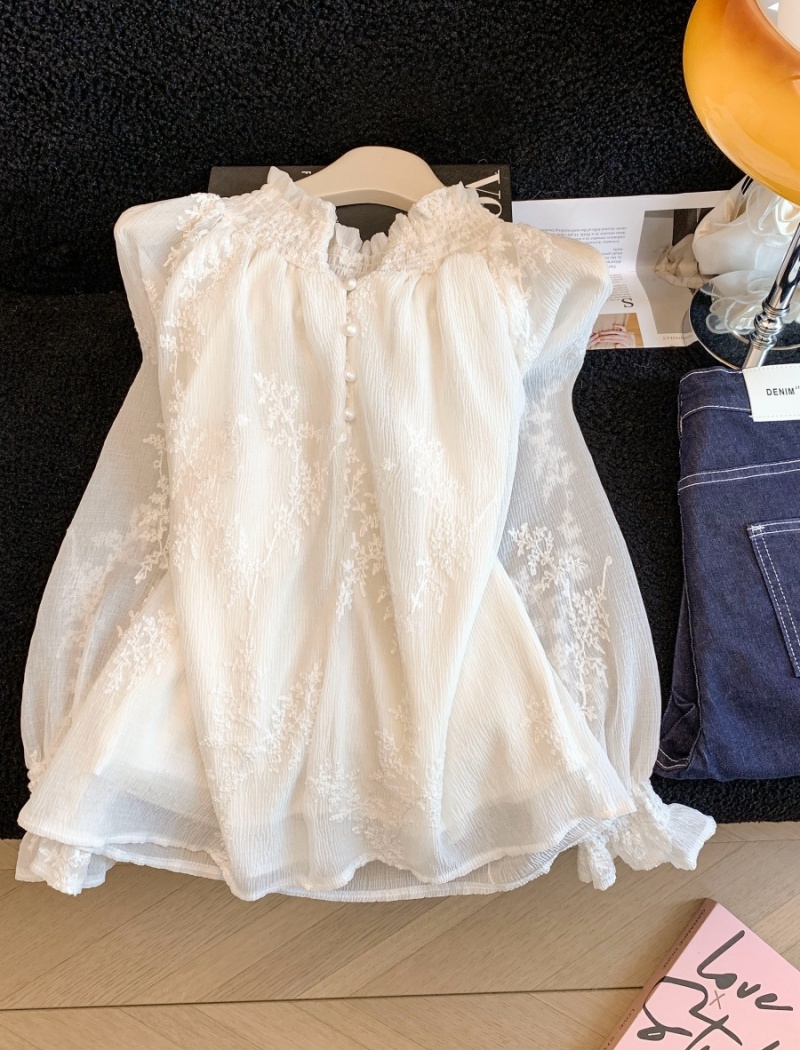 Lotus leaf edges France style tops spring bottoming shirt