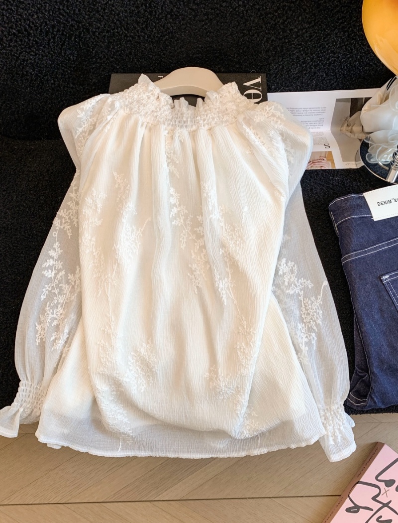 Lotus leaf edges France style tops spring bottoming shirt