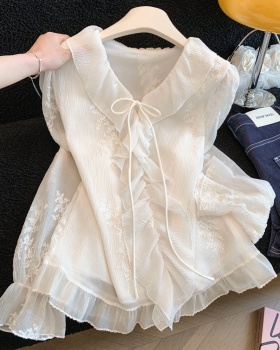 France style shirt embroidered flowers tops