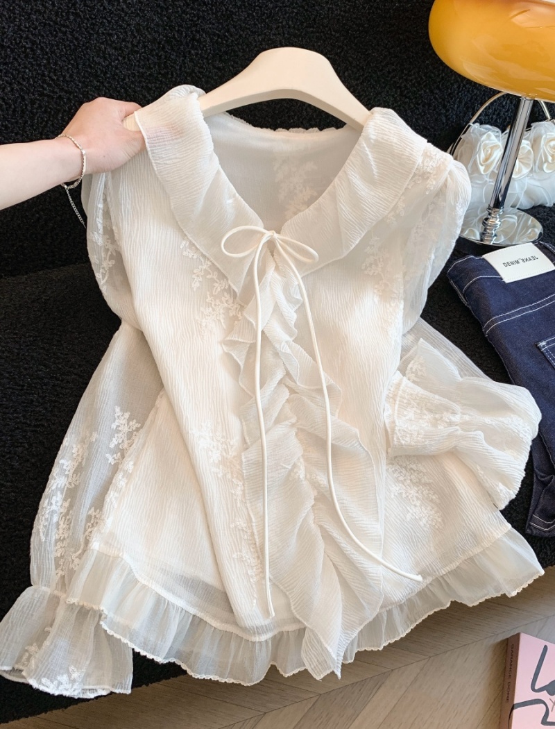 France style shirt embroidered flowers tops