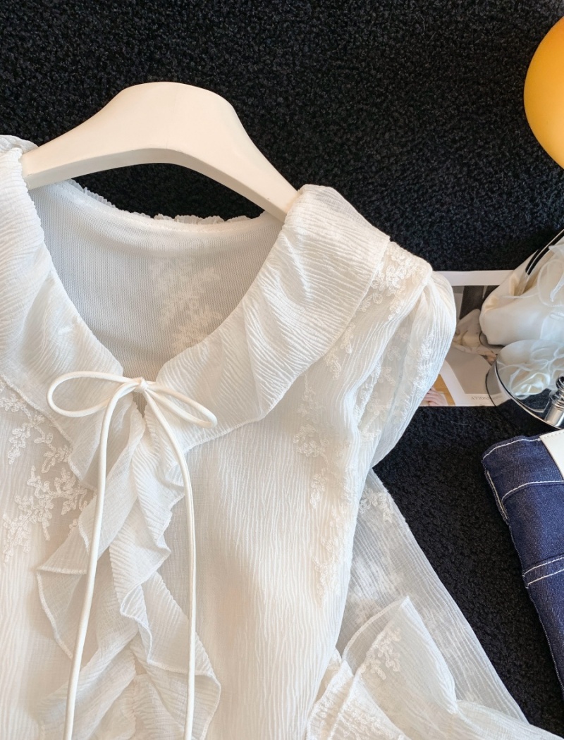 France style shirt embroidered flowers tops