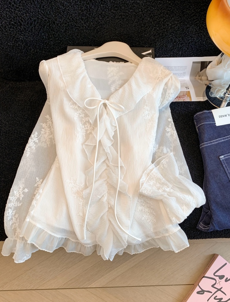 France style shirt embroidered flowers tops