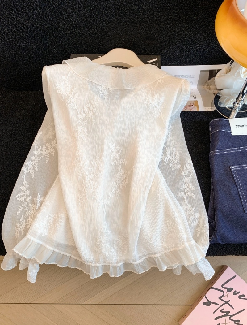 France style shirt embroidered flowers tops