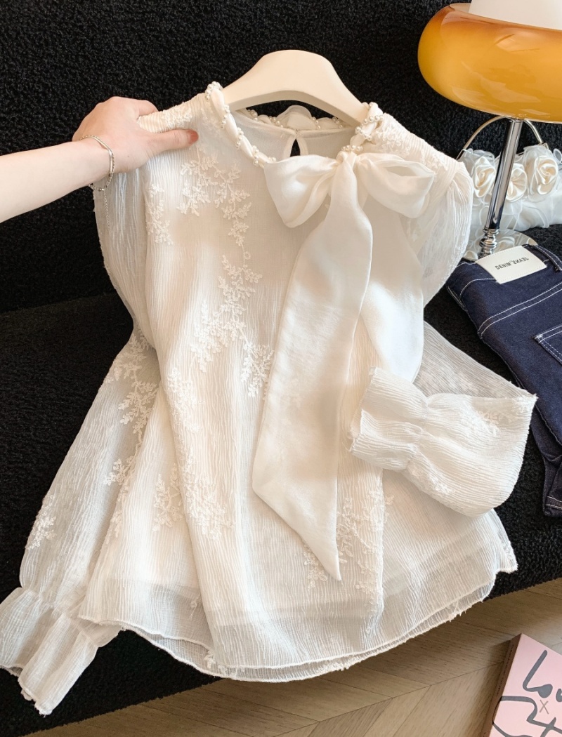 Commuting beading shirt lace tops for women