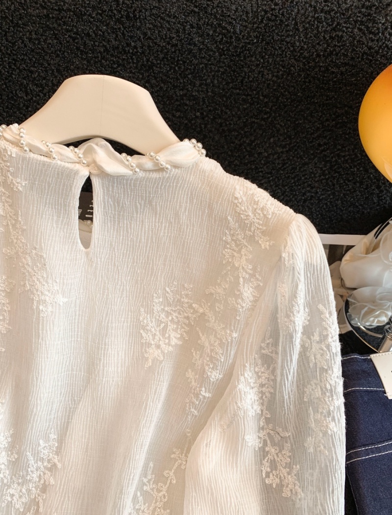 Commuting beading shirt lace tops for women