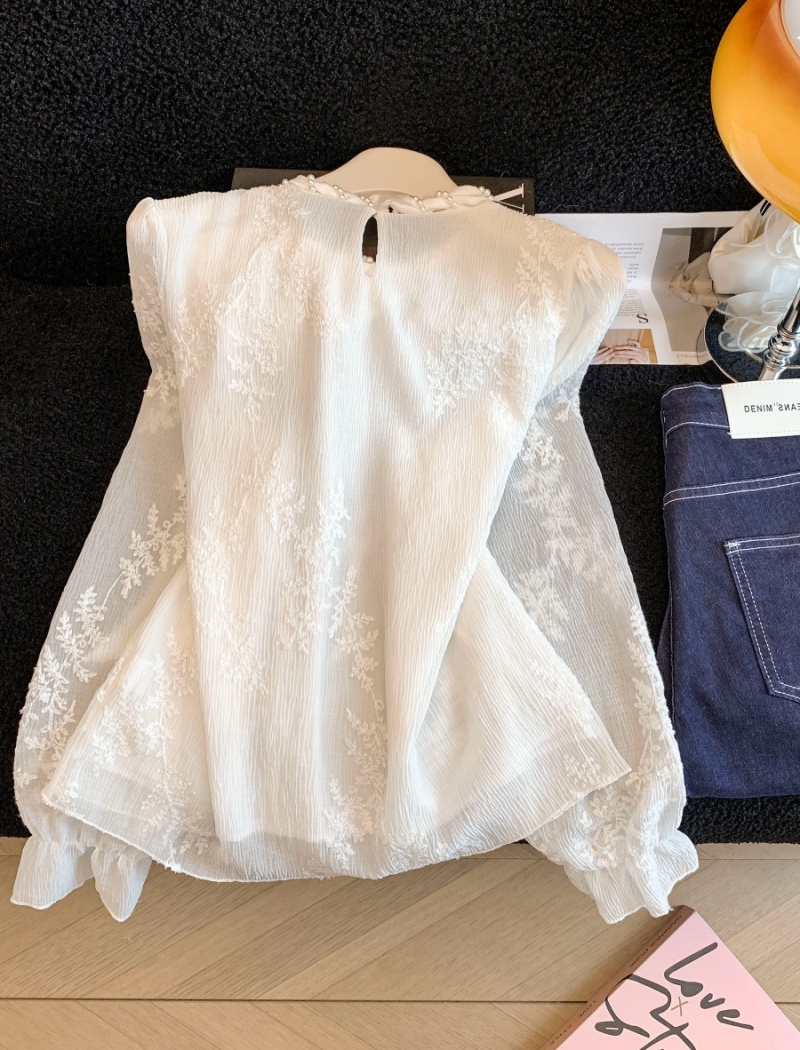 Commuting beading shirt lace tops for women