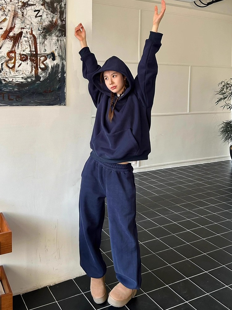 Thin navy-blue hoodie hooded long pants 2pcs set for women