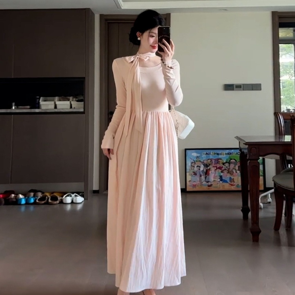 Frenum pink dress show young long dress for women