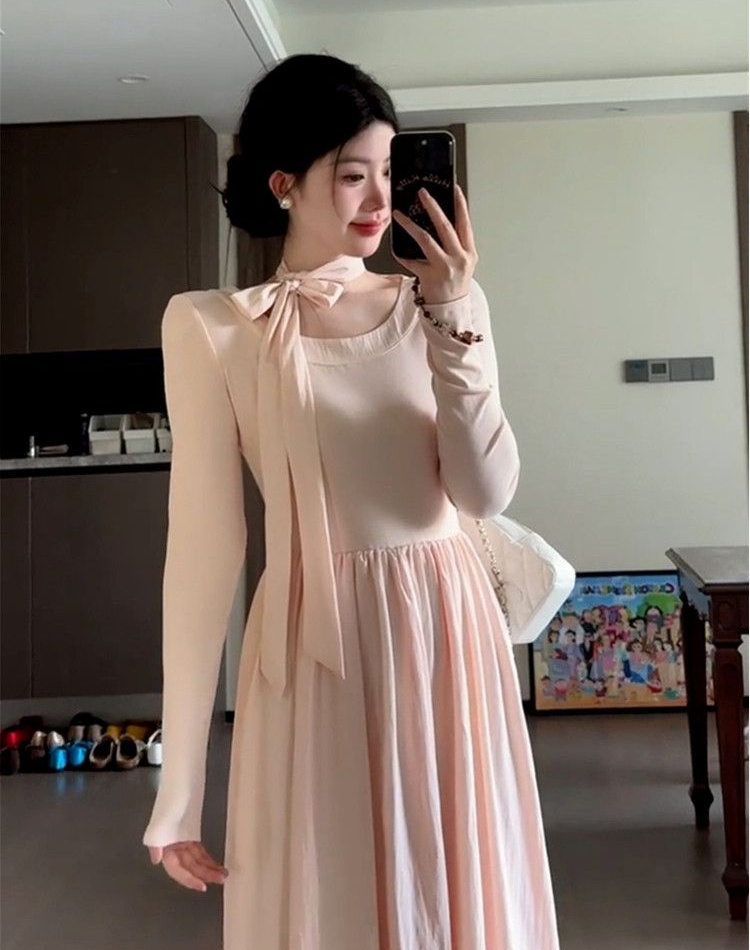 Frenum pink dress show young long dress for women