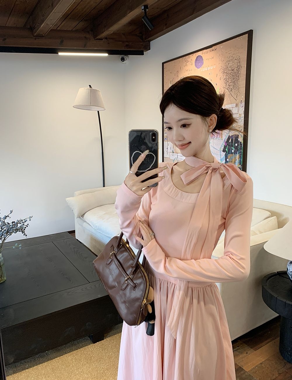 Frenum pink dress show young long dress for women