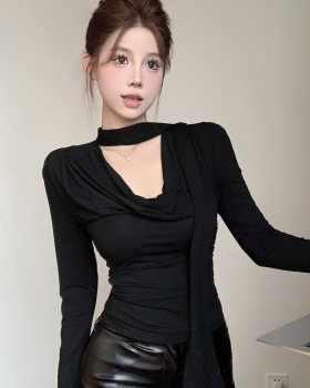 Spring niche long sleeve streamer black T-shirt