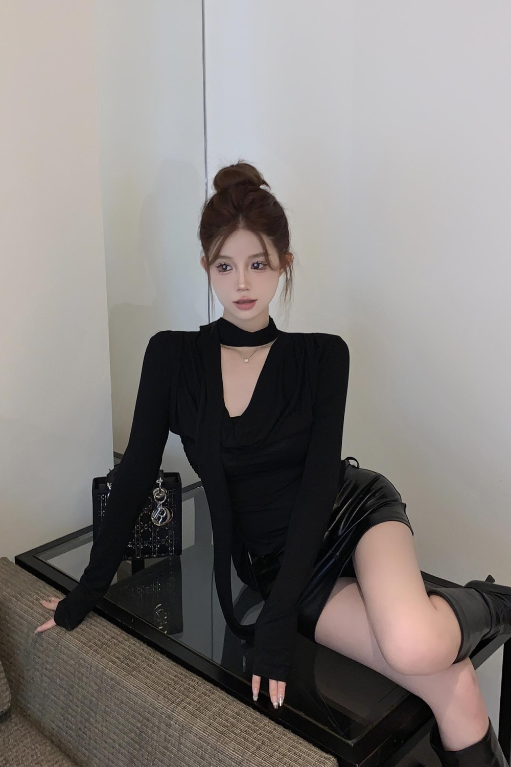 Spring niche long sleeve streamer black T-shirt