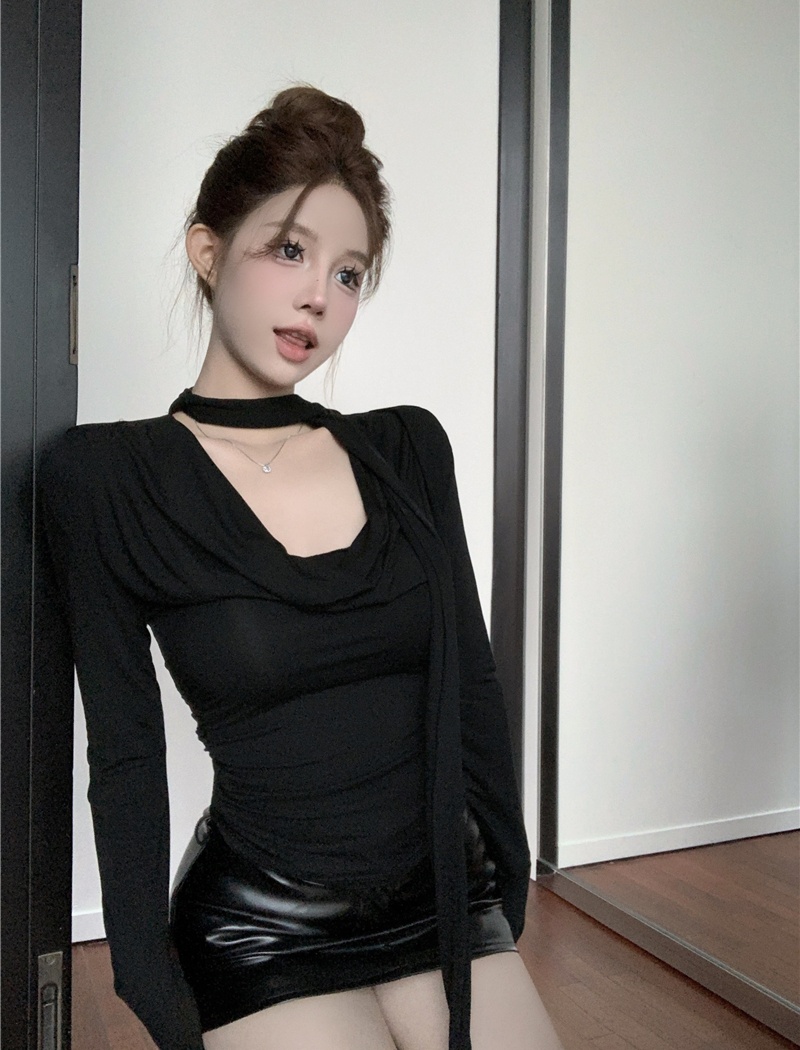 Spring niche long sleeve streamer black T-shirt