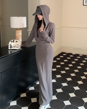 Square collar hoodie hooded dress a set for women
