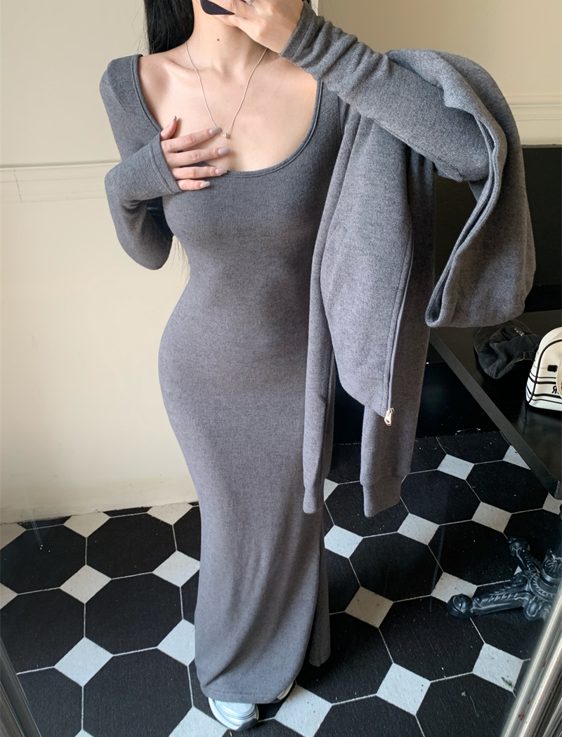 Square collar hoodie hooded dress a set for women