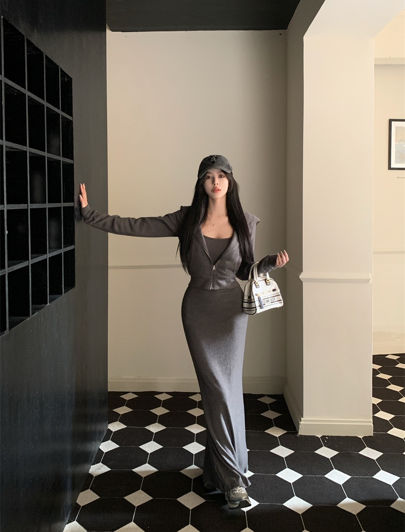 Square collar hoodie hooded dress a set for women