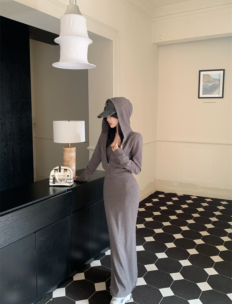 Square collar hoodie hooded dress a set for women