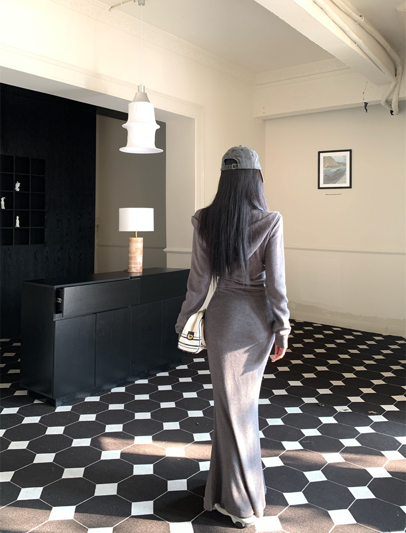 Square collar hoodie hooded dress a set for women