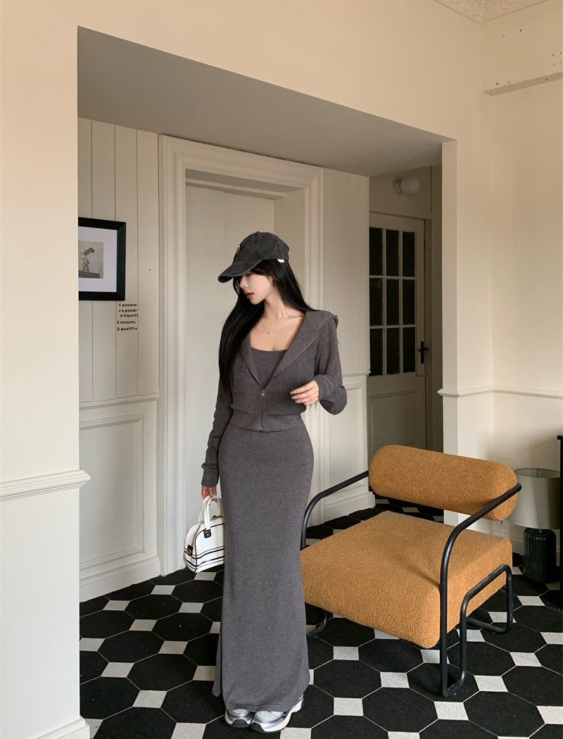 Square collar hoodie hooded dress a set for women