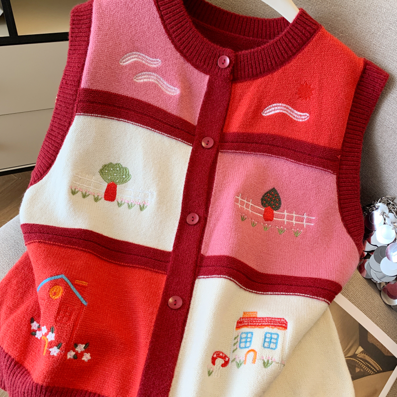 Sweet spring sleeveless retro waistcoat for women