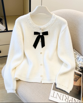 Spring bow knitted coat chanelstyle beading sweater