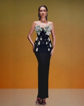 Bandage leatherette formal dress wrapped chest dress