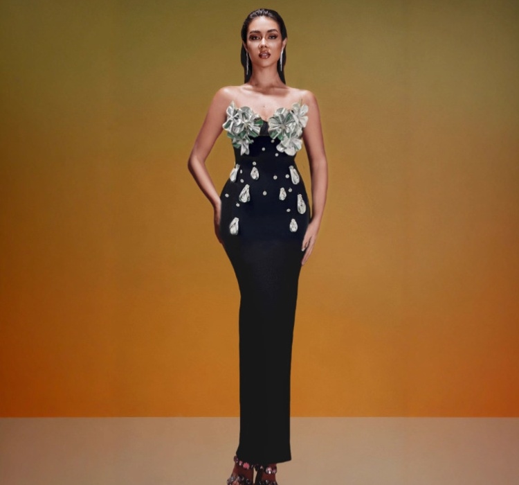 Bandage leatherette formal dress wrapped chest dress