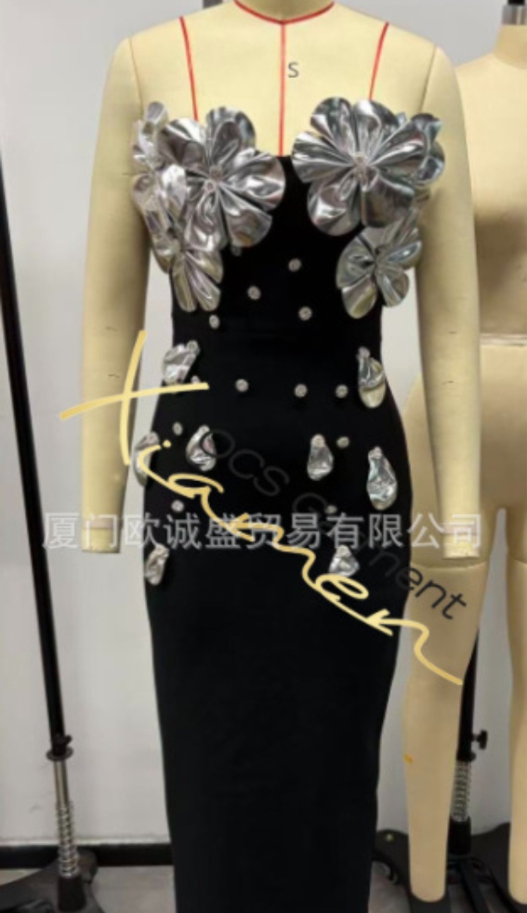 Bandage leatherette formal dress wrapped chest dress