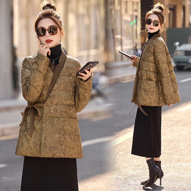 Temperament printing coat duck down down coat for women