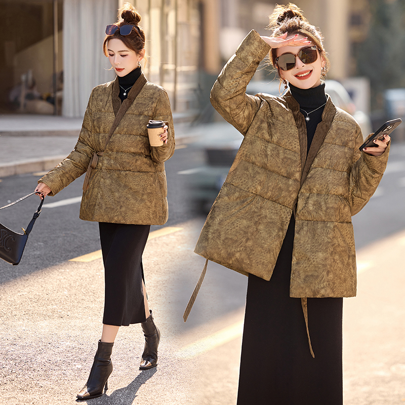 Temperament printing coat duck down down coat for women