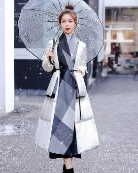 Duck down splice coat temperament down coat for women