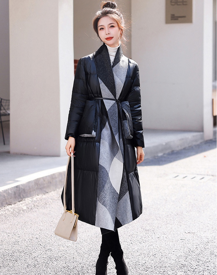 Duck down splice coat temperament down coat for women
