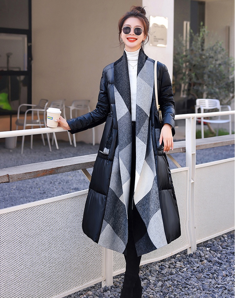 Duck down splice coat temperament down coat for women