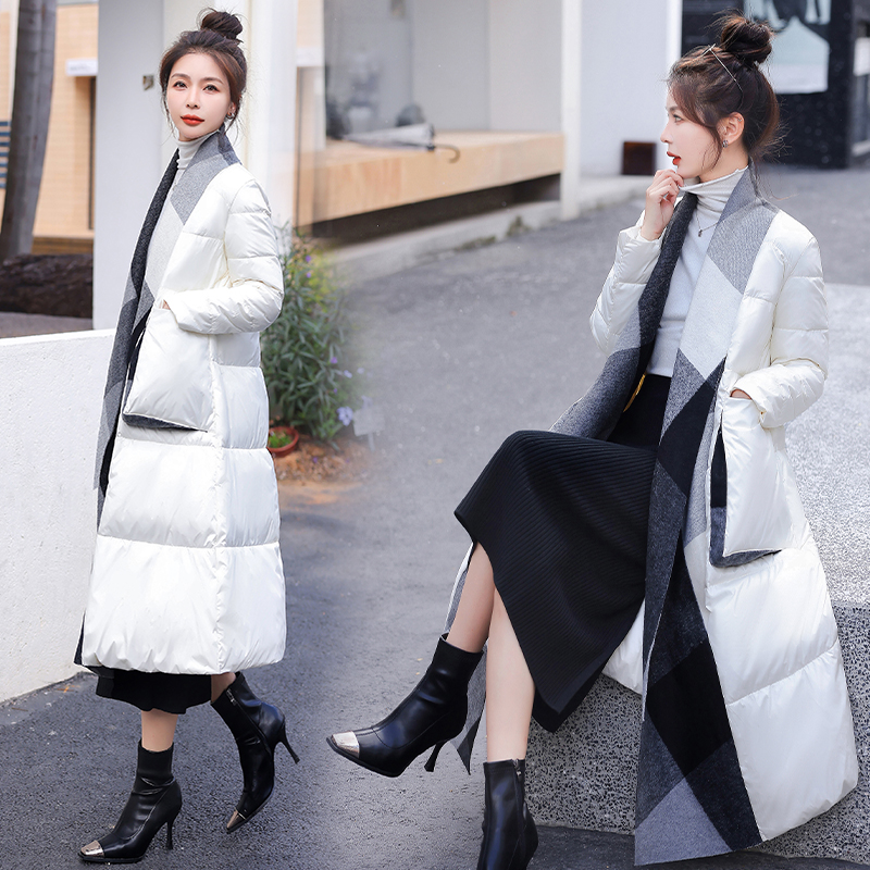 Duck down splice coat temperament down coat for women