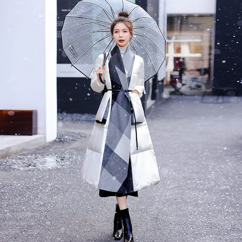 Duck down splice coat temperament down coat for women